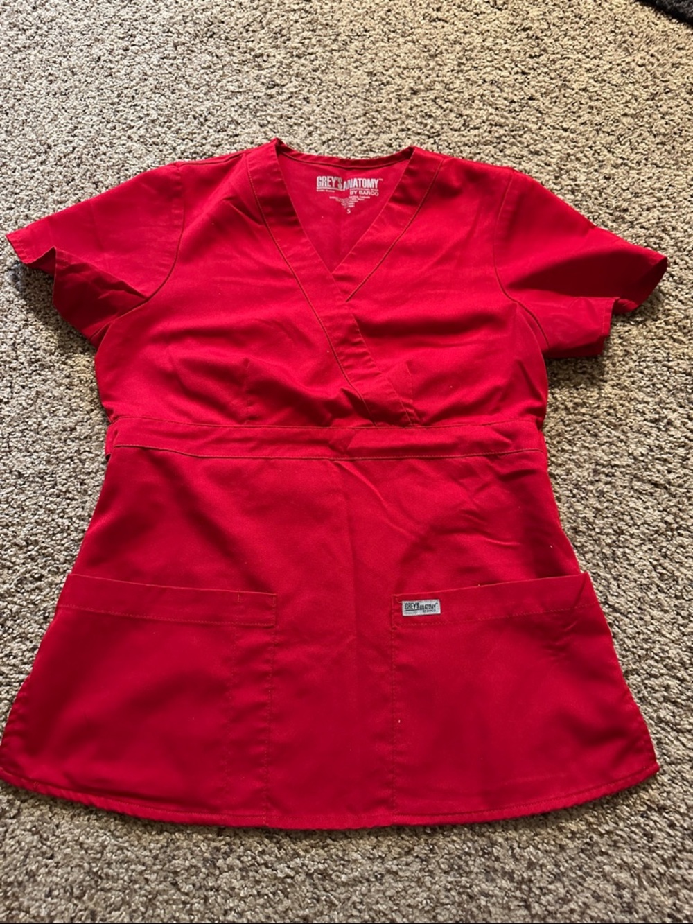 Grey's Anatomy Red V-Neck Scrub Top